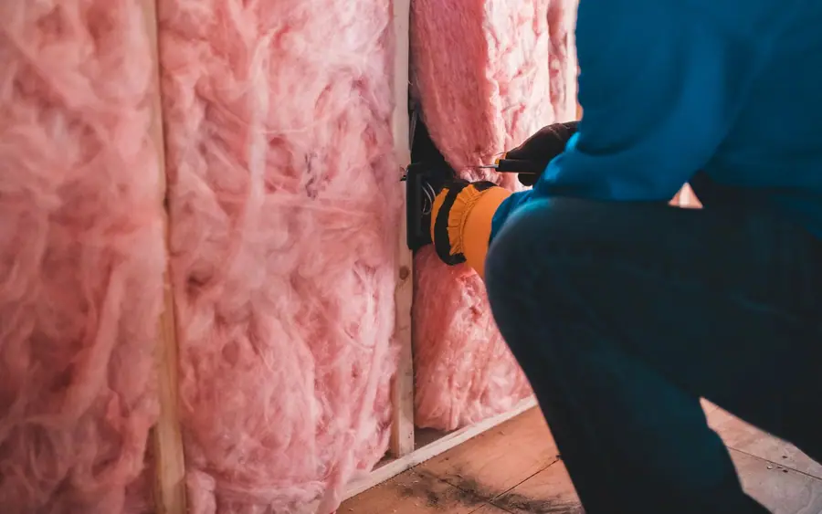 Matelas de laine minérale installés entre des montants de mur